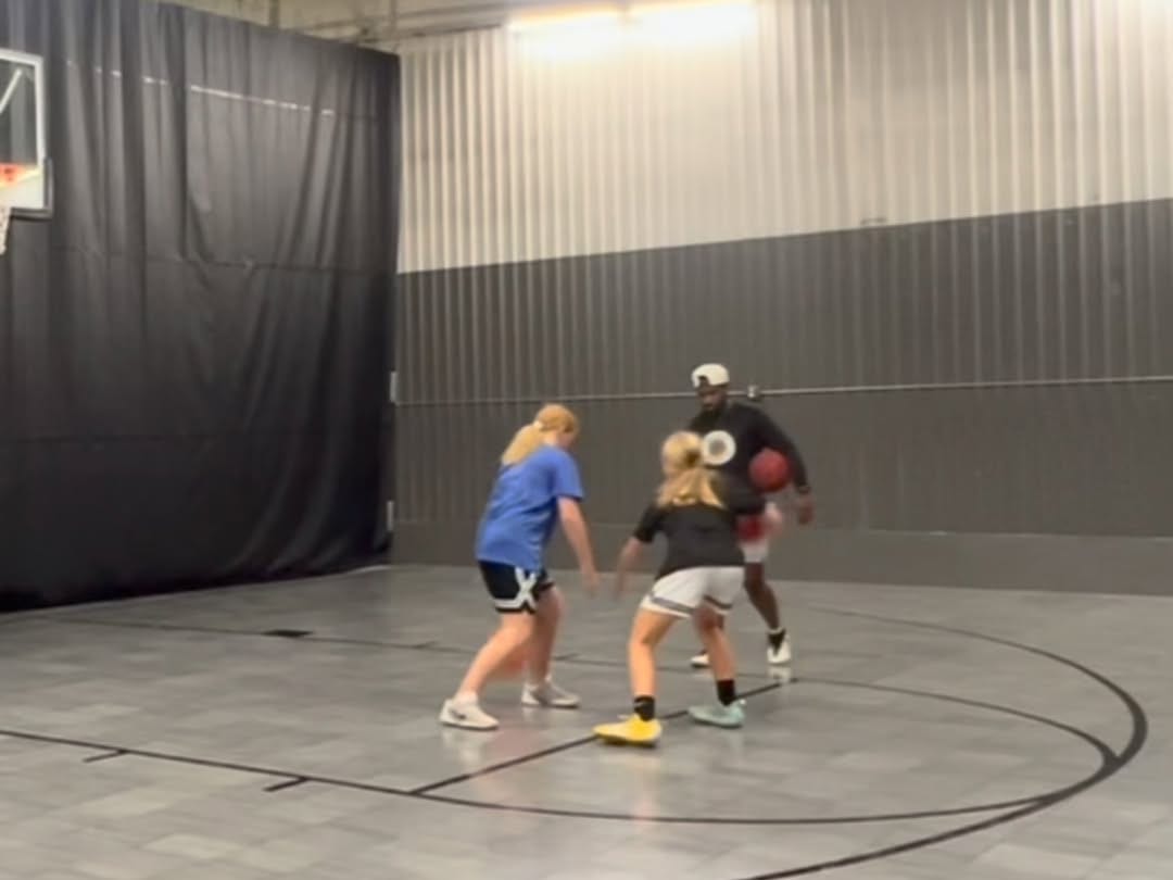 Elite athletes in a one on one stationary dribble knockout